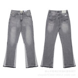 High-quality European and American new style Gallery washed micro-flared black and blue patchwork jeans for men and women, long pants and shorts
