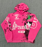 Popular foreign trade item: heavy-duty hoodie with spider web print, trendy brand, loose fit, fleece-lined sp5der sweatshirt and pants for men, in stock