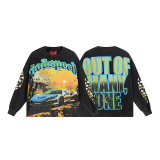 25ss cross-border European and American new vintage skull rock band basketball distressed washed black long-sleeve t-shirt for both men and women
