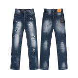 Cross-border foreign trade DSQUARED2 European and American trendy brand slim-fit skinny jeans with washed-out and distressed details for men