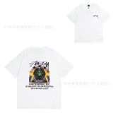 American trendy brand STU short-sleeve t-shirt in white with printed designs, casual style for couples, unisex