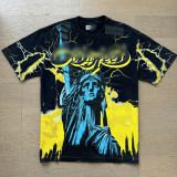 26ss Cross-Border Foreign Trade GOD American Trend High Street Vintage Washed Distressed Skull Unisex Loose Fit Printed Short Sleeve T-Shirt
