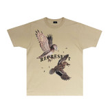 REPRESENT Summer New Vintage Lark Bird Print Loose American Style Trendy Casual Short Sleeve T-Shirt for Men and Women