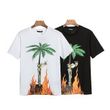 Cross-border foreign trade wholesale pa trendy brand short-sleeve T-shirt with decapitated bear, palm tree, large logo, lettering on the back, and batwing sleeves