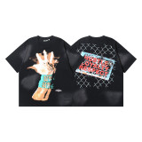 25ss Summer New Arrival Hellstar Fashionable High Street Washed Vintage Print Loose Short Sleeve T-Shirt Unisex