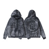 Hellstar European and American fashion brand high street vintage washed distressed printed street style loose hoodie for men and women