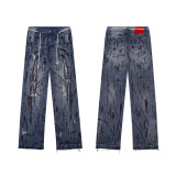 Hellstar Shorts American fashion brand loose casual denim shorts with rhinestone wash, INS knee-length shorts for men and women