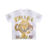 25ss Summer New High-Quality VAL Fashion High-Street Washed Vintage Street Style Direct Print Rhinestone Short-Sleeve Unisex T-Shirt