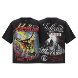 High-quality cross-border foreign trade Hellstar American-style trendy brand washed vintage printed loose short-sleeve T-shirt for men and women
