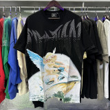 MIXED EMOTION High-Quality Fashionable High-Street Angel Rhinestone Vintage Loose-Fit Short-Sleeve Full-Print Unisex T-Shirt