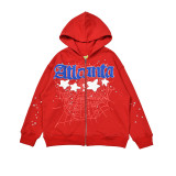 25ss high-quality Sp555der trendy high street style rhinestone embossed letter spider web hoodie for men and women