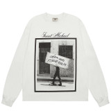 Saint Michael European and American trendy street rock vintage washed distressed digital print long-sleeve T-shirt for men