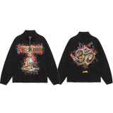 [Hell Series] Trendy High Street Hell Star Distressed Worker Head Print Casual Hoodie