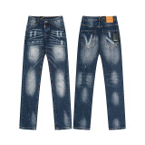 Cross-border foreign trade DSQUARED2 European and American trendy brand slim-fit skinny jeans with washed-out and distressed details for men