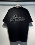 Summer new short-sleeve AM1R1 ICON letter print loose t-shirt, men's trendy casual half-sleeve top, women's