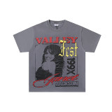 25ss cross-border foreign trade VALL trendy high street retro washed distressed street style direct-print rhinestone short-sleeve unisex T-shirt