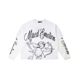 High-quality MIXED EMOTION trendy street hip-hop rhinestone white ink direct-print zipper hoodie for men and women