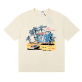 25ss cross-border European and American trendy brand RHUDE character, coconut tree, and letter print American style short-sleeve T-shirt, unisex