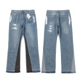 High-quality European and American new style Gallery washed micro-flared black and blue patchwork jeans for men and women, long pants and shorts
