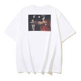 Wholesale high-quality foreign trade trendy brand off-shoulder short-sleeve T-shirts with melting arrow gradient starry sky splatter ink design, couple style