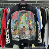 SS Cross-Border Fashion Wholesale Rou Street Hip-Hop Retro Printed Ripped Fake Two-Piece Loose Long-Sleeve for Men and Women