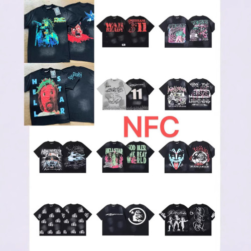 New cross-border HELL trendy high-quality vintage distressed T-shirt, loose fit printed short-sleeve T-shirt, unisex style for couples