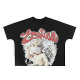 MIXED EMOTION High-Quality Fashionable High-Street Angel Rhinestone Vintage Loose-Fit Short-Sleeve Full-Print Unisex T-Shirt
