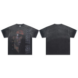 High-end American hip-hop couple's T-shirt, heavy-duty washed and distressed, West Coast rap short-sleeve, trendy basic style