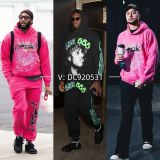 Sp555der spider web print hoodie, European and American trendy brand, large size loose-fitting long pants, hooded sweatshirt set, unisex
