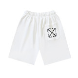 Brushed fleece 450g double logo print OW shorts, new summer style, European and American trendy brand, plus size knee-length shorts