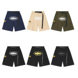American streetwear brand Corteizz jeans with star embroidery, high street vintage distressed denim shorts, men's knee-length shorts