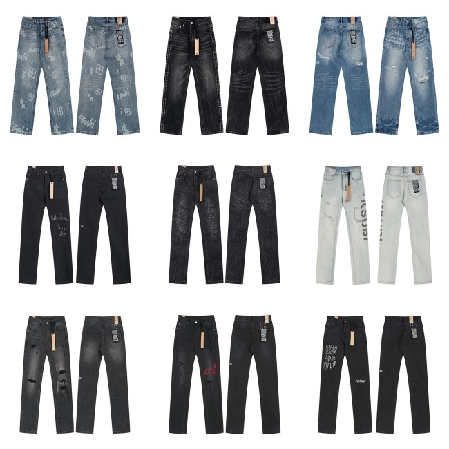 Cross-border foreign trade KS new American retro basic high street ripped and patched trendy cool straight men's jeans