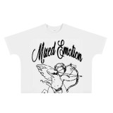 MIXED EMOTION High-Quality Fashionable High-Street Angel Rhinestone Vintage Loose-Fit Short-Sleeve Full-Print Unisex T-Shirt