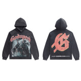 25 Cross-border Trendy American Retro God Classic Print Hooded Sweatshirt for Men and Women, Pure Cotton, High Quality, Loose Fit