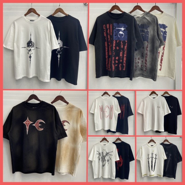 Niche cross-border trendy brand Thug Club's three-swords-and-moon print summer new casual loose fit style is popular among both men and women.