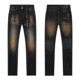 Cross-border European and American Purple Brand jeans, washed, distressed, vintage, ripped, with splatter paint, cool and stylish, Amiri American style