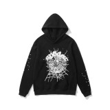 New autumn and winter 55555 spider print terry hooded sweatshirt, American street style casual loose hoodie