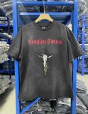 High-quality SAINT MICHAEL ICON washed vintage short-sleeve trendy retro print couple's T-shirt for men and women
