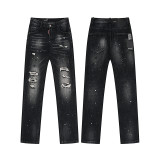 Cross-border foreign trade DSQUARED2 European and American trendy brand slim-fit skinny jeans with washed-out and distressed details for men