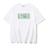 25ss American style trendy brand high-quality off-shoulder short-sleeve T-shirt with melting arrow gradient starry sky ink splatter design for men and women