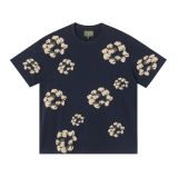 Cross-border pure cotton short-sleeve D.T 3D foam cotton blossom print graffiti unisex casual loose T-shirt