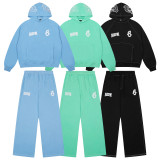 25ss Cross-Border Foreign Trade 6PM Drill American Trend High Street Hip-Hop Hooded Sweatshirt and Long Sweatpants Unisex Set