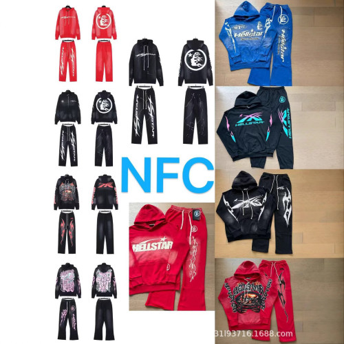 Cross-border European and American HELL NFC high street washed vintage distressed trendy loose hooded sweatshirt for men and women, same style for couples