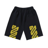 Brushed fleece 450g double logo print OW shorts, new summer style, European and American trendy brand, plus size knee-length shorts