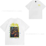 American trendy brand STU short-sleeve t-shirt in white with printed designs, casual style for couples, unisex