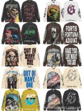 Autumn and winter cross-border American-style skull rock street washed print vintage cotton long-sleeve shirt for men and women