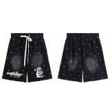 Hell Star Washed Vintage Casual Shorts Summer New European and American Trendy Brand Hip-Hop Shorts for Men and Women