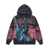 25ss high-quality GOD trendy high street vintage washed distressed printed zip-up hoodie loose long-sleeve T-shirt top