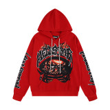 24ss American high street fashion brand HELL street heavy print terry sweatshirt casual sports hooded set for men and women