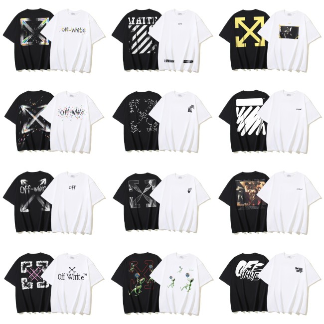 25ss European and American cross-border fashion high street OFF-WHITE high-quality printed graffiti loose short-sleeve T-shirt for men and women